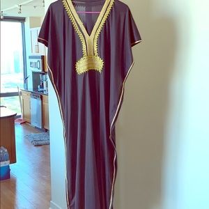 Moroccan Grey and Gold Kaftan long Dress